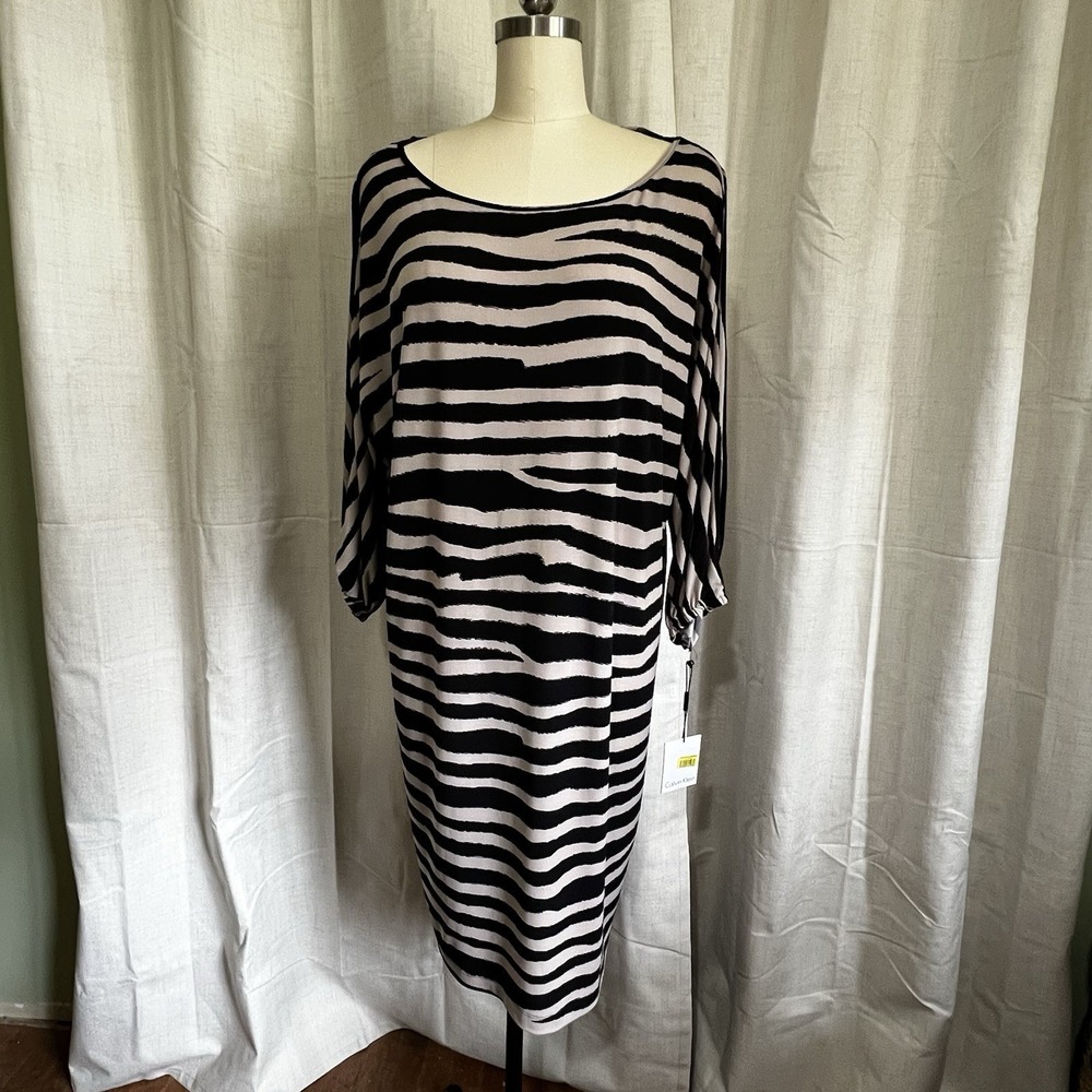 NEW! Calvin Klein Plus Size 18W Zebra Stripe Cold Shoulder Sheath Dress CX3A5FHY